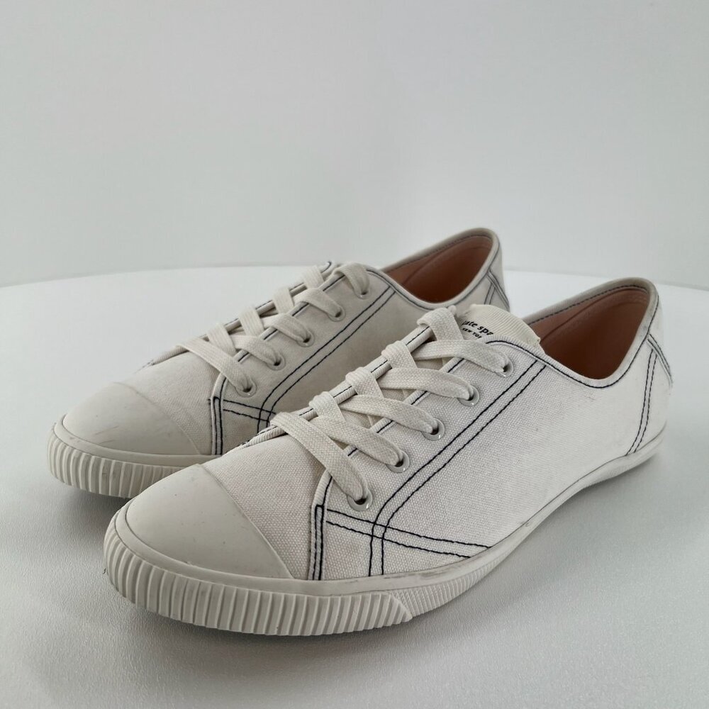 Kate Spade Tommi Tennison Canvas Sneakers Womens 10 B Low Top Lace Up Flat White - Picture 4 of 14